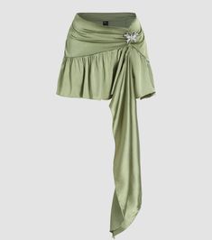 Long Ruffled Skirt, Knitted Crop Top, Satin Mini Skirt, Fairy Skirt, Green Fairy, Satin Material, Cute Skirts, Green Skirt