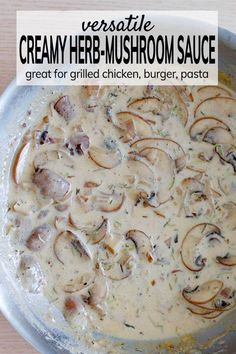 a pan filled with creamy herb mushroom sauce