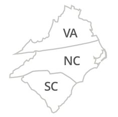 the state of va and nc is shown in black on a white background with gray outline