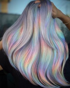 Pastel Rainbow Hair, Purple Hair Highlights, Rainbow Hair Color, Cute Hair Colors, Creative Hair Color, Multicolored Hair, Hair Color Purple, Pretty Hair Color