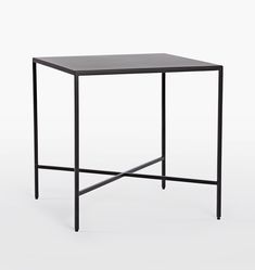 a small black table with metal frame and square top, on a plain white background