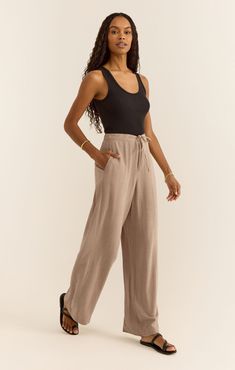 Wide leg pant Button closure and zip fly Mid-weight woven Unlined Inseam length 26 1/2" Regular fit Rayon/Linen: 86% Rayon, 14% Linen Linen Bottoms, Linen Romper, White Floral Dress, Pants Large, Strapless Tops, Wide Leg Pant, Loungewear Sets, Tank Top Long Sleeve, Party Tops