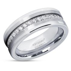 men's wedding band with channeled diamonds in 18k white gold, 6mm