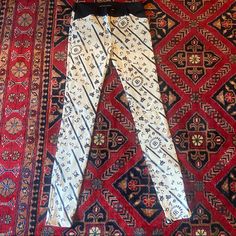 From The 2013 Collection. Cream Balenciaga Mid-Rise Skinny Pants With Fun Abstract Paint Print Throughout And Concealed Zip Closure At Front And Zippers On Ankles. Light Denim Fabric. These Pants Are Long And Skinny. I’d Guess They Are Same Size As Model In Last Pic. Details 40inches In Length (Side Seam) Waist: 26" Hip: 32" Rise: 8" Leg Opening: 9" Inseam: 33" Foreign Size: Us2-4, Fr36 Fabric: 98% Cotton,2% Elastane Clothing Size: S Condition Fantastic. Balenciaga Pants, Abstract Paint, Paint Print, Light Denim, Denim Fabric, Jeans Pants, Pant Jumpsuit, Balenciaga, Mid Rise