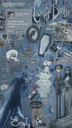 a collage of images and words on a blue background with an image of a woman