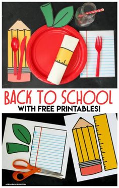 the back to school with free printables for kids is shown in front of an apple