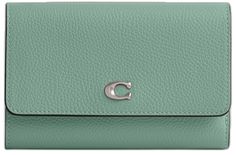 Coach Rectangular Everyday Wallets, Coach Trifold Wallet With Card Slots, Coach Silver Wallets For Everyday Use, Cheap Light Blue Rectangular Wallet, Blue Coach Wallets With Card Slots, Mint Green Coach Wallet, Aquamarine, Wallet