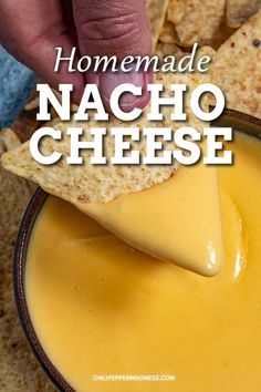 homemade nacho cheese dip in a bowl with tortilla chips