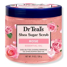 Shea Sugar Scrub with Rose Essential Oil & Macadamia Oil - DR TEALS ROSE SUGAR SCRUB 19OZBenefitsDr Teal's Shea Sugar Body Scrub gently exfoliates skin with pure sugar ingredientsShea Butter, Evening Primrose Oil and Macadamia Oil moisturizes and leaves skin feeling soft and smoothFormulated with Essential Oils to help calm the mind and uplift the mood when you need it the mostParaben free, phthalate free, and never tested on animals - Shea Sugar Scrub with Rose Essential Oil & Macadamia Oil Chamomile Essential Oil, Sugar Body Scrub, Primrose Oil, Rose Essential Oil, Evening Primrose Oil