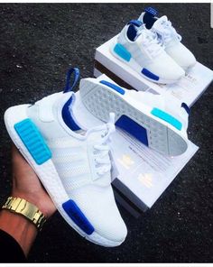 Adidas NMD R1 "White Blue Glow" Sneaker Trend, Mode Tips, Adidas Shoes Women, Adidas Nmd R1, Nmd R1, Adidas Outfit, Adidas Nmd, Shoe Fits, Shoes Adidas