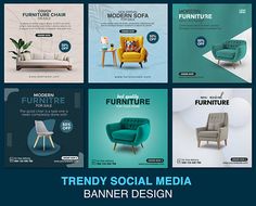 a series of social media banners with furniture