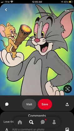 an iphone screen with the cartoon tom and jerry on it