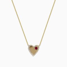 Effy Novelty 14K Yellow Gold Ruby and Diamond Heart Necklakce, 0.29 TCW Diamond Heart Necklace, Heart Necklace Diamond, Yellow Stone, Ruby Diamond, Adjustable Necklace, Diamond Heart, Gold Yellow, Heart Necklace, Round Diamonds