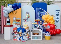 sonic the hedgehog birthday party with balloons and decorations