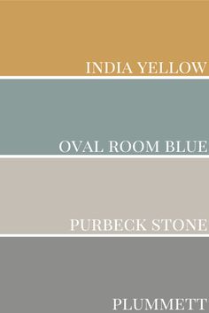 Farrow & Ball India Yellow Colour Review by Claire Jefford Plummett Farrow And Ball Living Rooms, Blue And Stone Living Room, Yellow And Blue Hallway, Oval Blue Farrow And Ball, Purbeck Stone Living Room, Oval Room Blue Colour Palette, Farrow And Ball Oval Room Blue Bedroom, Colors That Go Well With Yellow, Oval Room Blue Hallway