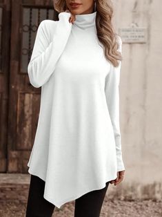 The Women’s Plain Turtleneck Casual Long Sleeve T-Shirt brings simplicity and comfort together with its loose, mid-length tunic design. Made from a soft, medium-elasticity knitted fabric blend of 70% viscose and 30% nylon, this regular-thickness top is perfect for spring and fall. The turtleneck and long sleeves add warmth and a touch of elegance, making it ideal for daily, casual wear. Available in versatile colors like rose red, white, and black, and offered in sizes S to XXL, this top pairs effortlessly with jeans or leggings for an easy, stylish look.

#CasualFashion #TurtleneckTunic #DailyEssentials Turtleneck Tunic, Tunic Designs, Elegant Blouses, Tops Casual, Casual Tops For Women, Cozy Outfit, Sleeve Designs, Women's Tops, Tshirt Colors