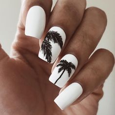 White Summer Nails, Palm Tree Nails, Tree Nails, Nail Art Designs Summer, Cute Summer Nails, Summer Acrylic Nails, Beach Nails, Nail Art Summer