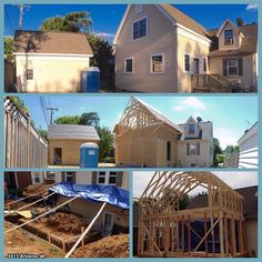 several pictures of different types of houses being built