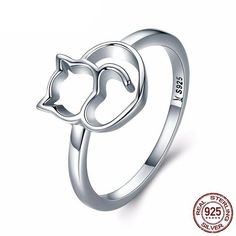 925 Sterling Silver Naughty Little Cat & Heart Finger Ring Check it and more at prolyfstyles.com Cat Rings Jewelry, Cat Rings, Silver Cat Ring, Cat Heart, Sterling Silver Cat, Little Cat, Cat Ring, Silver Cat, Cat Jewelry