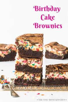 birthday cake brownies stacked on top of each other