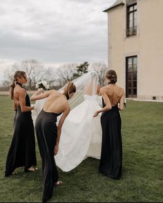 the bridesmaids are getting ready to walk down the aisle