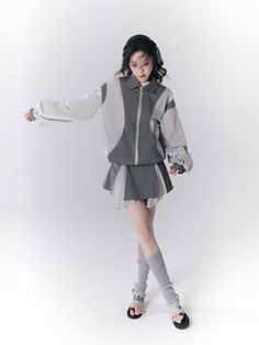 Color Matching Butterfly Lapel Jacket & Skirt – ARCANA ARCHIVE Fitted Long Sleeve Windbreaker, Fitted Long Sleeve Windbreaker For Fall, Gray Long Sleeve Windbreaker For Spring, Fitted Long Sleeve Spring Windbreaker, Dark Grey Skirt, Arcana Archive, Lapel Jacket, Pink Jacket, Skirt Skirt