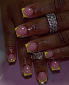 Short Nails, Yellow Nails , French tip nails , French tip, short Nails Acrylic Nails Yellow, Overlay Nails, Hard Nails, Girly Acrylic Nails, Her Nails