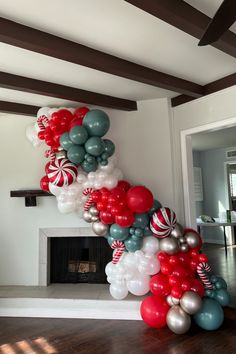 Willow Green, Red, Pearl White, Champagne Balloon Arch | Candy Cane Balloon Garland for the Holiday Season and Christmas Peppermint Balloon Garland, Holiday Party Balloon Garland, Xmas Balloon Garland, Candy Cane Balloon Garland, Christmas Balloons Arch, Candy Cane Balloon Columns, Candy Cane Balloon Arch, Christmas Balloons Garland, Christmas Baby Shower Balloon Arch