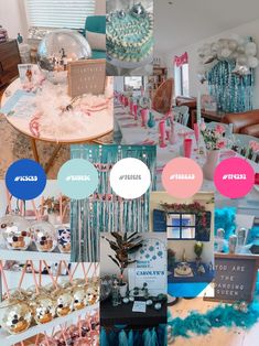 a collage of photos with different colors and designs on them, including balloons, cake pops, decorations, and more