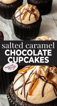 chocolate cupcakes with caramel drizzle on top