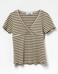 Rsq Stripe Surplus Tee. Allover Stripe Print. Rib Knit Construction. Crossover V-Neckline. Short Sleeve. 94% Rayon, 6% Spandex. Machine Wash. Imported. | Rsq Girls Stripe Surplus Tee The Weekend Shirts, Shirts With Jeans Women, Basic Tees Women, Cute Basic Tops, Cute Simple Tops, Meredith Grey Style, Women’s Tops, Simple Tops For Women, Cute Shirts Aesthetic