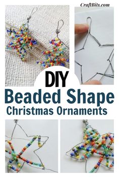 beaded shape christmas ornaments with text overlay