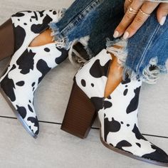 Mata suede cow print chunky heel ankle slip on pointed toe booties. Fit true to size. Brown Combat Boots, Tan Booties, Rib Knit Top, Suede Booties, Cow Print, Chunky Heel, Snake Print, Chunky Heels, Fashion Boots