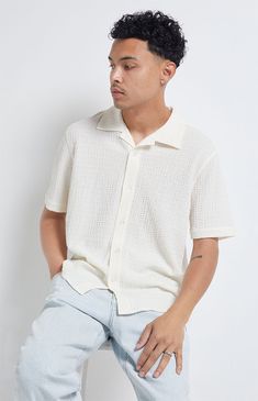 PacSun's Pointelle Woven Button Down Shirt is the epitome of sleek and sensible fashion. This shirt features a button-down closure, short sleeves, a pointelle texture, a collared neckline, and a polyester/spandex fabric blend. 


	Collared neckline
	Short sleeves
	Button-down closure
	Pointelle texture
	97% polyester, 3% spandex
	Model is wearing size medium
	Model Measurements: 6'1 Height, 30" Waist, 32" Inseam Pacsun Mens, Polyester Spandex Fabric, Button Down Shirt Mens, Mens Button Up, Spandex Fabric, Pacsun, Polyester Spandex, Style Guides, Button Downs