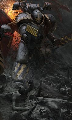 an image of a warhammer in the middle of a battle with flames coming out of it