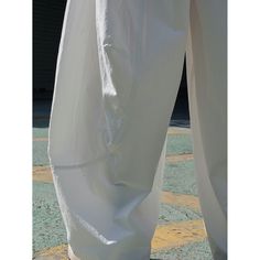 Summer Curved Wide Leg White Casual Pants Fabric: Cotton Size: S, M, L, Multiple Color Selections: White  Season: Spring, Fall, Summer White Cotton Ankle-length Cargo Pants, White Wide-leg Parachute Pants, White Baggy Ankle-length Cargo Pants, White Straight Parachute Pants For Work, White Tapered Leg Summer Cargo Pants, White Parachute Pants With Tapered Legs, White Parachute Pants With Tapered Leg, White Tapered Leg Cargo Pants For Summer, White Parachute Pants With Loosely Fitted Hips