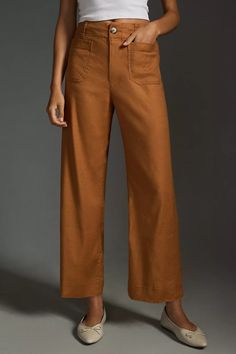 The Colette Cropped Wide-Leg Linen Pants by Maeve | Anthropologie Chiffon Pants, Maeve Anthropologie, Striped Wide Leg Pants, Cropped Wide Leg Pants, Printed Wide Leg Pants, Wide Leg Cropped Pants, Wide Leg Linen Pants, Birthday Wishlist, Boho Print