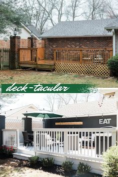 before and after shots of a backyard deck