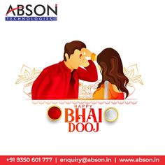 a couple kissing each other with the words happy bhaji dooj on it