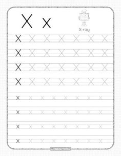 the letter x worksheet is shown in black and white, with lines drawn across it