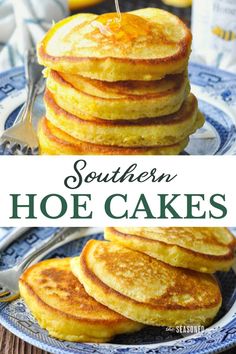 Fry a quick batch of hoe cakes in a cast iron skillet for an easy side dish that pairs beautifully with all of your favorite Southern meals. Also called Johnny cakes, these corn cakes are crisp on the outside, tender on the inside, and perfect with a pat of butter or a drizzle of honey! Fried Cornbread Southern Cornmeal Hoecakes, Corn Cakes Recipe Easy, Jonny Cakes Recipes, Dutch Griddle Cakes, Southern Cornmeal Hoecakes, Corncakes Recipe, Country Dinners, Corn Griddle Cakes, Southern Dinner Recipes