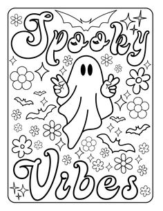 a coloring page with the words spooky vibes on it and an image of a