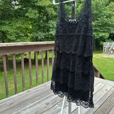 American Eagle I Would Say Medium/Petite In Size. Black Sleeveless Lace Crochet Dress, Spring Black Crochet Dresses, Black Crochet Dresses For Spring, Spring Crochet Black Dresses, Fitted Black Crochet Dress, American Eagle Shirt, American Eagle Dress, Corset Mini Dress, Mini Slip Dress