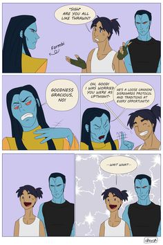 an avatar comic strip with two people talking to each other