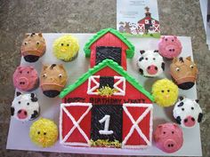 a birthday cake made to look like farm animals