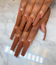 Brown Acrylic Nails, Fall Acrylic Nails, Long Acrylic Nails Coffin, Long Square Acrylic Nails, Nails Black, Brown Nails, Girls Nails, Fire Nails