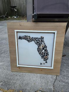 a picture frame that has a picture of the state of florida in leopard print on it