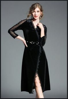 Elegant V-Neck Wrap Hollow Out Sleeve Velvet Dress - Uniqistic.com First Date Dress, Sleeved Velvet Dress, Niqab Fashion, Gowns Of Elegance, Neck Wrap, Unique Dresses, Fashion 2020, Velvet Dress, Comfortable Fashion