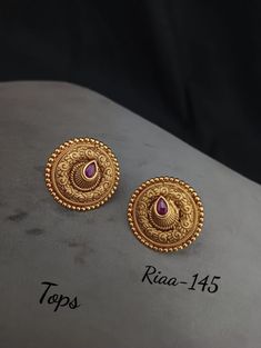 Buti Design, Tops Earrings, Haram Designs, Gold Tops, Simple Gold Earrings, Gold Round Earrings