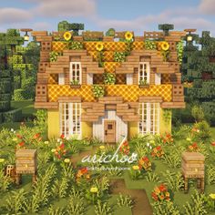 an image of a house in the middle of flowers